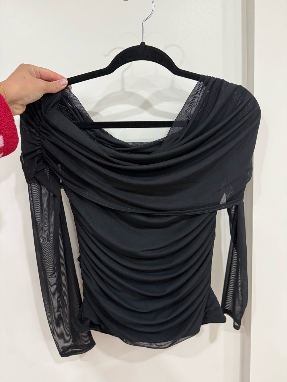 Abercrombie & Fitch Black Draped Off-Shoulder Ruched Top